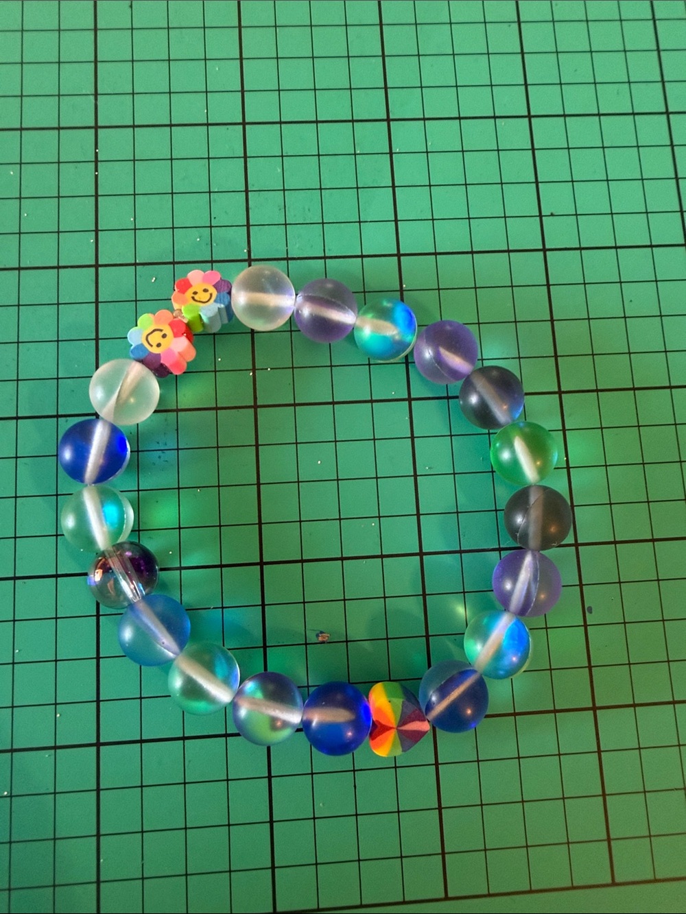 Multicolor Beaded Stretch Bracelet with Flower Charms